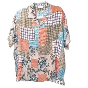 Raga Man Camp Patchwork Shirt Adult XXL Grunge Preppy Hipster Button Floral Nwt